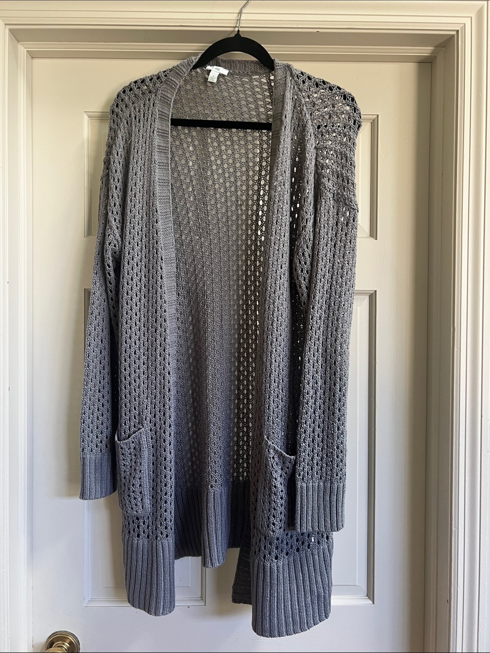 Deb Gray Open-Knit Long Cardigan with Pockets